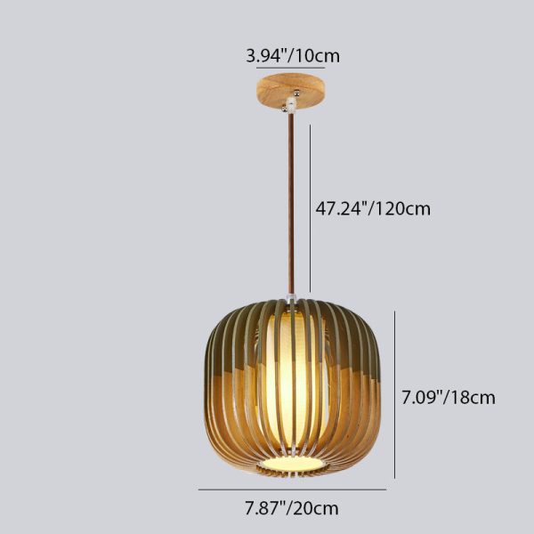 Contemporary Scandinavian Lantern Hollowed Out Round Cylinder Fabric Wood 1-Light Pendant Light For Living Room - Image 4