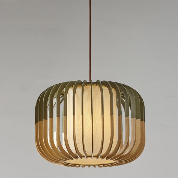 Contemporary Scandinavian Lantern Hollowed Out Round Cylinder Fabric Wood 1-Light Pendant Light For Living Room - Image 13