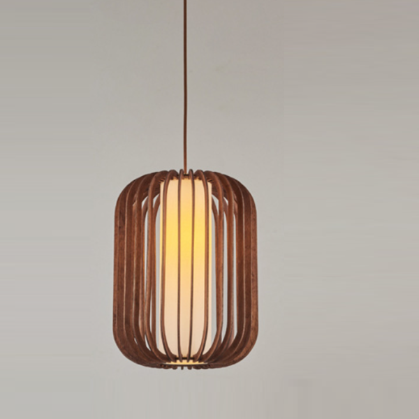 Contemporary Scandinavian Lantern Hollowed Out Round Cylinder Fabric Wood 1-Light Pendant Light For Living Room - Image 11
