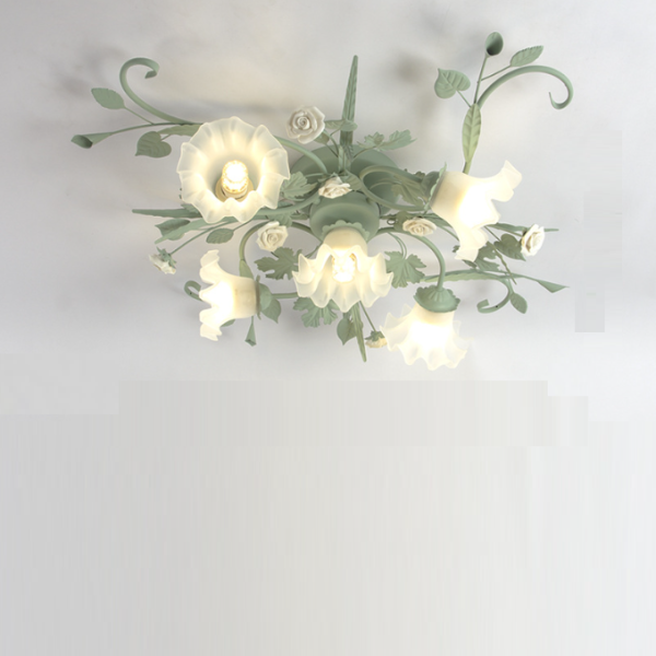 Traditional Rustic Floral Rose Leaf Glass Iron 4/5/6/9 Light Semi-Flush Mount Ceiling Light For Living Room - Image 17