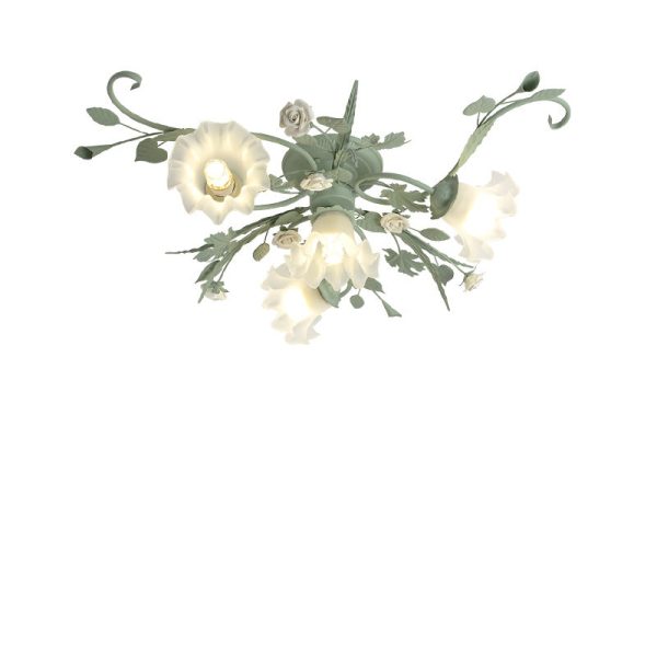 Traditional Rustic Floral Rose Leaf Glass Iron 4/5/6/9 Light Semi-Flush Mount Ceiling Light For Living Room - Image 21