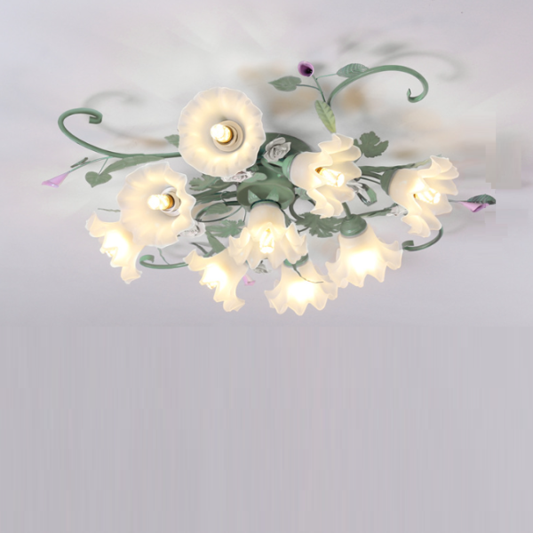 Traditional Rustic Floral Rose Leaf Glass Iron 4/5/6/9 Light Semi-Flush Mount Ceiling Light For Living Room - Image 19