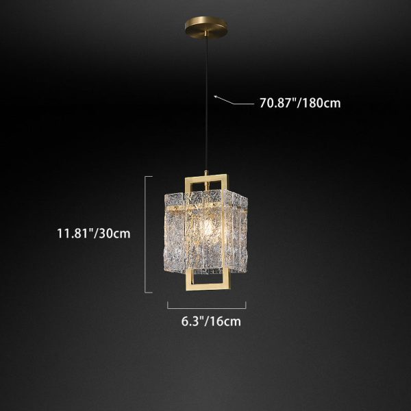 Modern Luxury Square Rectangle Glass Brass 1-Light Pendant Light For Living Room - Image 4