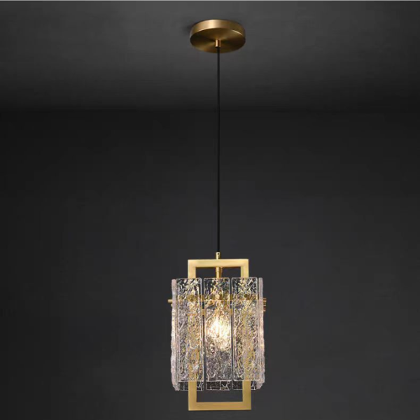 Modern Luxury Square Rectangle Glass Brass 1-Light Pendant Light For Living Room - Image 3