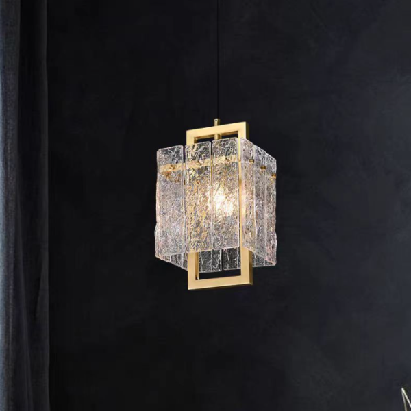 Modern Luxury Square Rectangle Glass Brass 1-Light Pendant Light For Living Room - Image 5