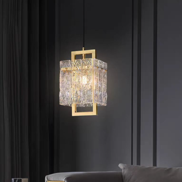 Modern Luxury Square Rectangle Glass Brass 1-Light Pendant Light For Living Room - Image 2