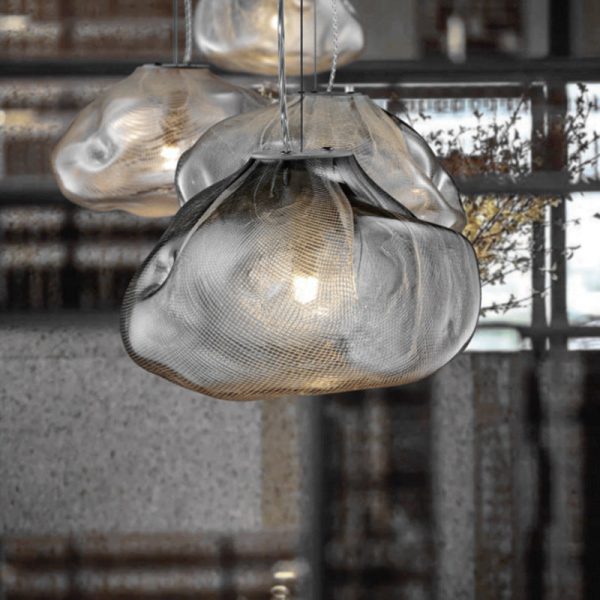 Contemporary Scandinavian Irregular Half Round Glass Hardware 1-Light Pendant Light For Living Room - Image 9