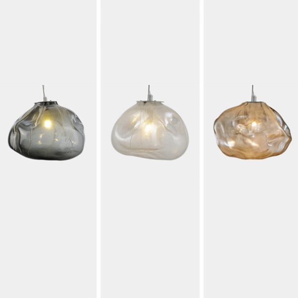 Contemporary Scandinavian Irregular Half Round Glass Hardware 1-Light Pendant Light For Living Room - Image 12