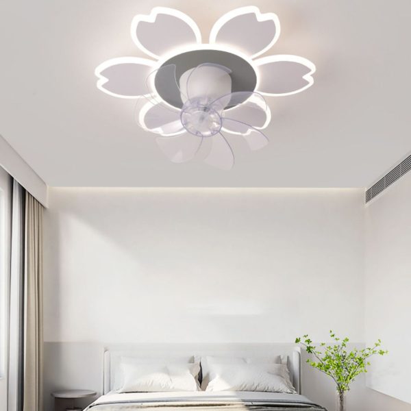 Modern Minimalist Flower Shape Round ABS Acrylic Iron LED Flush Mount Ceiling Fan Light For Bedroom - Image 10