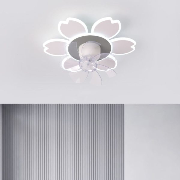 Modern Minimalist Flower Shape Round ABS Acrylic Iron LED Flush Mount Ceiling Fan Light For Bedroom - Image 2