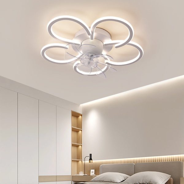 Modern Minimalist Flower Shape Round ABS Acrylic Iron LED Flush Mount Ceiling Fan Light For Bedroom - Image 11