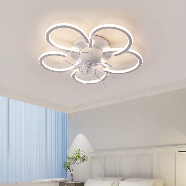 Modern Minimalist Flower Shape Round ABS Acrylic Iron LED Flush Mount Ceiling Fan Light For Bedroom - Image 3