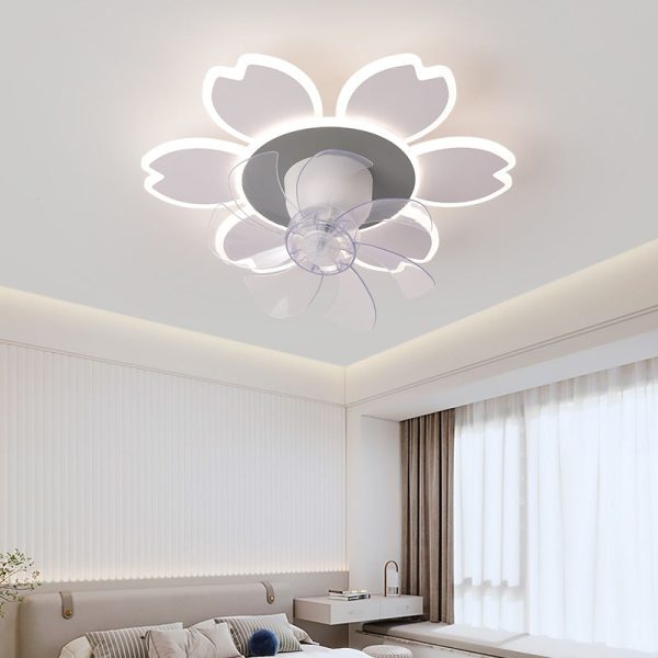 Modern Minimalist Flower Shape Round ABS Acrylic Iron LED Flush Mount Ceiling Fan Light For Bedroom - Image 12