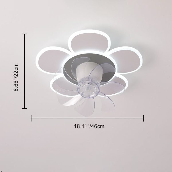 Modern Minimalist Flower Shape Round ABS Acrylic Iron LED Flush Mount Ceiling Fan Light For Bedroom - Image 4