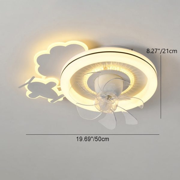 Modern Minimalist Clouds Airplanes Crowns Round ABS Iron Copper LED Flush Mount Ceiling Fan Light For Bedroom - Image 4
