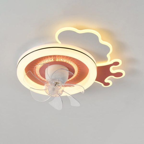 Modern Minimalist Clouds Airplanes Crowns Round ABS Iron Copper LED Flush Mount Ceiling Fan Light For Bedroom - Image 18