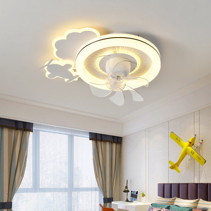 BS-Lighting-LW01594-14.jpg Modern Minimalist Clouds Airplanes Crowns Round ABS Iron Copper LED Flush Mount Ceiling Fan Light For Bedroom - Image 1