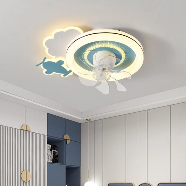 Modern Minimalist Clouds Airplanes Crowns Round ABS Iron Copper LED Flush Mount Ceiling Fan Light For Bedroom - Image 2