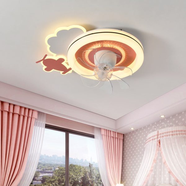Modern Minimalist Clouds Airplanes Crowns Round ABS Iron Copper LED Flush Mount Ceiling Fan Light For Bedroom - Image 3
