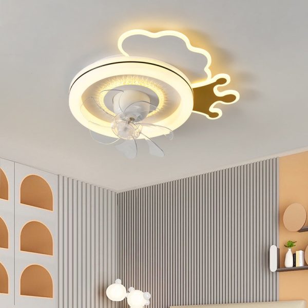 Modern Minimalist Clouds Airplanes Crowns Round ABS Iron Copper LED Flush Mount Ceiling Fan Light For Bedroom - Image 9