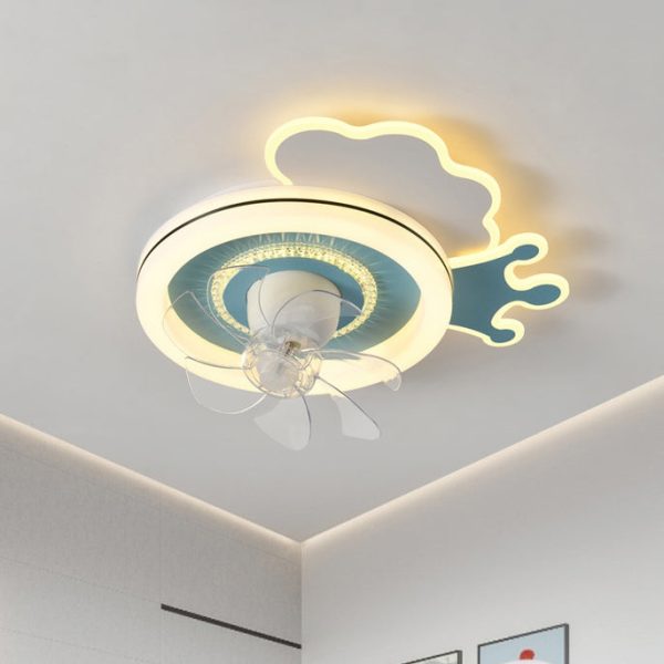 Modern Minimalist Clouds Airplanes Crowns Round ABS Iron Copper LED Flush Mount Ceiling Fan Light For Bedroom - Image 10