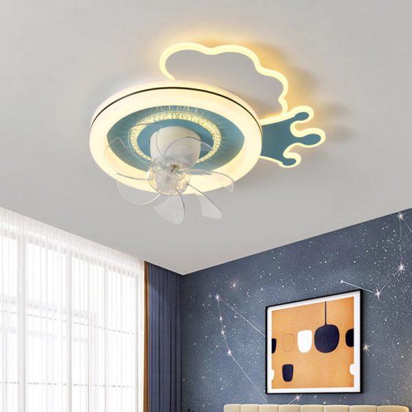 Modern Minimalist Clouds Airplanes Crowns Round ABS Iron Copper LED Flush Mount Ceiling Fan Light For Bedroom - Image 11