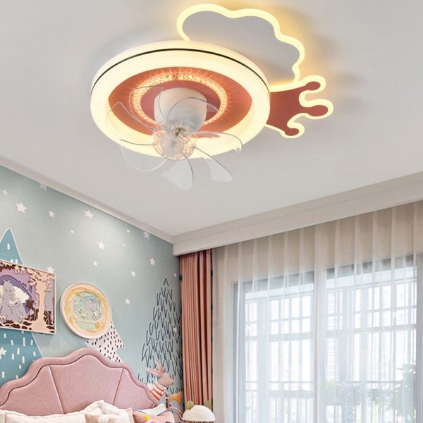 Modern Minimalist Clouds Airplanes Crowns Round ABS Iron Copper LED Flush Mount Ceiling Fan Light For Bedroom - Image 12