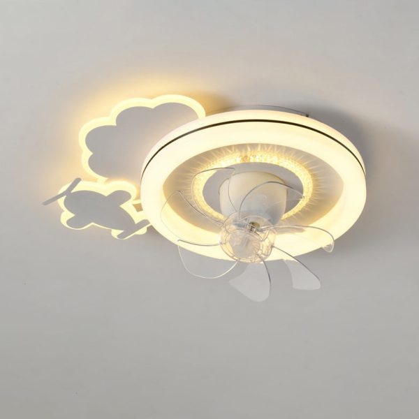Modern Minimalist Clouds Airplanes Crowns Round ABS Iron Copper LED Flush Mount Ceiling Fan Light For Bedroom - Image 13