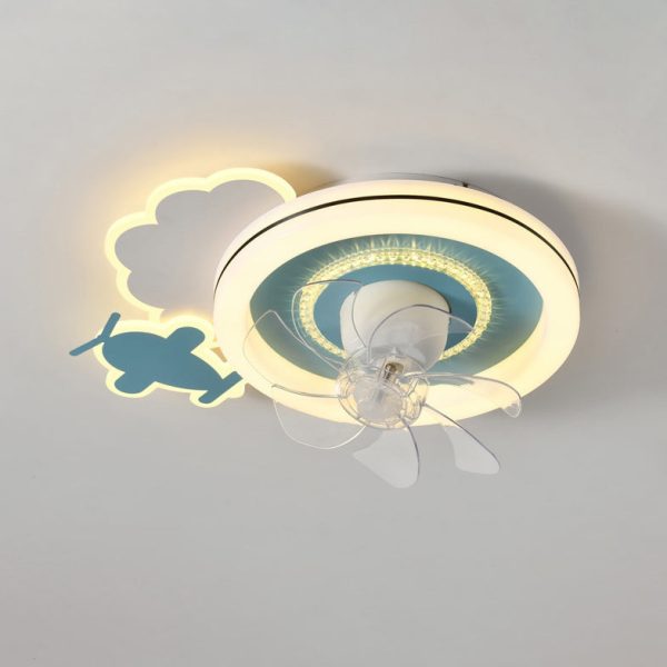 Modern Minimalist Clouds Airplanes Crowns Round ABS Iron Copper LED Flush Mount Ceiling Fan Light For Bedroom - Image 14