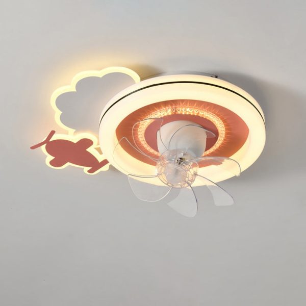 Modern Minimalist Clouds Airplanes Crowns Round ABS Iron Copper LED Flush Mount Ceiling Fan Light For Bedroom - Image 15