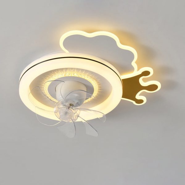 Modern Minimalist Clouds Airplanes Crowns Round ABS Iron Copper LED Flush Mount Ceiling Fan Light For Bedroom - Image 16