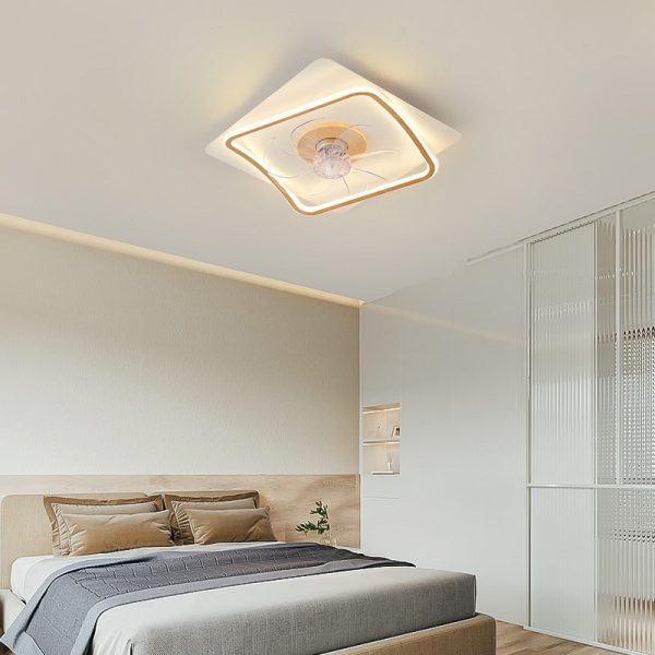 Modern Art Deco Triangle Pentagram Square PVC Aluminum LED Flush Mount Ceiling Fan Light For Bedroom - Image 2