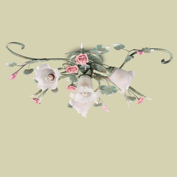 Traditional Rustic Rose Bent Leaf Branch Glass Iron Ceramic 4/5 Light Semi-Flush Mount Ceiling Light For Living Room - Image 18