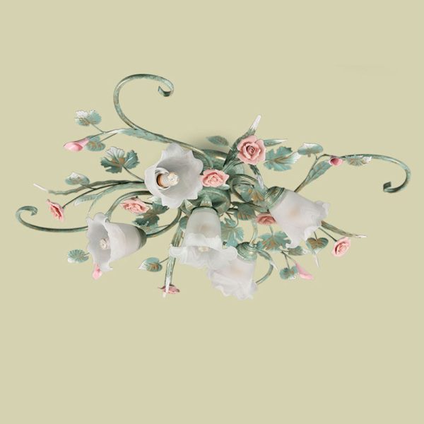 Traditional Rustic Rose Bent Leaf Branch Glass Iron Ceramic 4/5 Light Semi-Flush Mount Ceiling Light For Living Room - Image 17