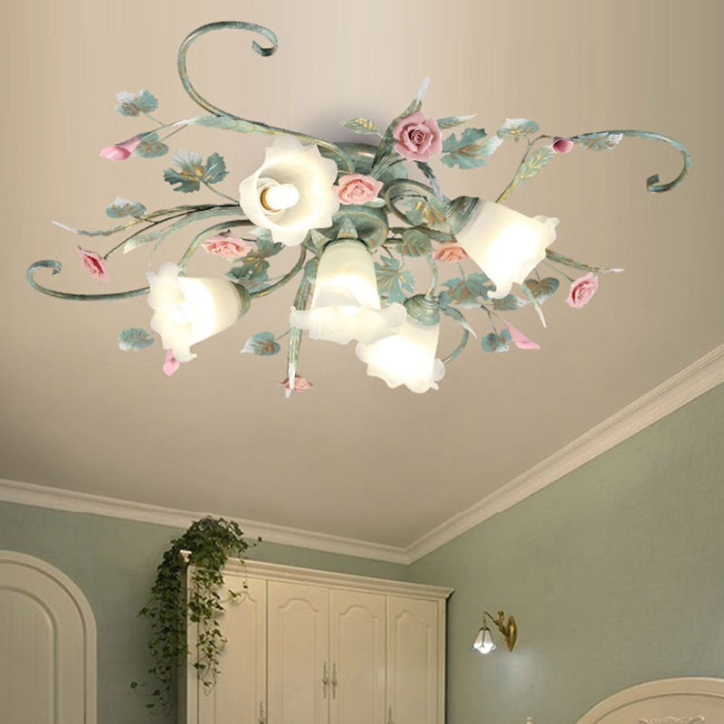 BS-Lighting-LW01694-14.jpg Traditional Rustic Rose Bent Leaf Branch Glass Iron Ceramic 4/5 Light Semi-Flush Mount Ceiling Light For Living Room - Image 1