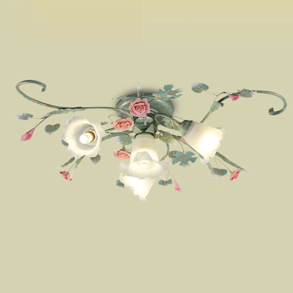 Traditional Rustic Rose Bent Leaf Branch Glass Iron Ceramic 4/5 Light Semi-Flush Mount Ceiling Light For Living Room - Image 16