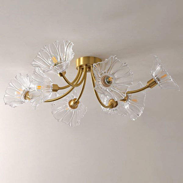Traditional Vintage Round Branch Floral Glass Brass 3/5/8 Light Semi-Flush Mount Ceiling Light For Living Room - Image 15