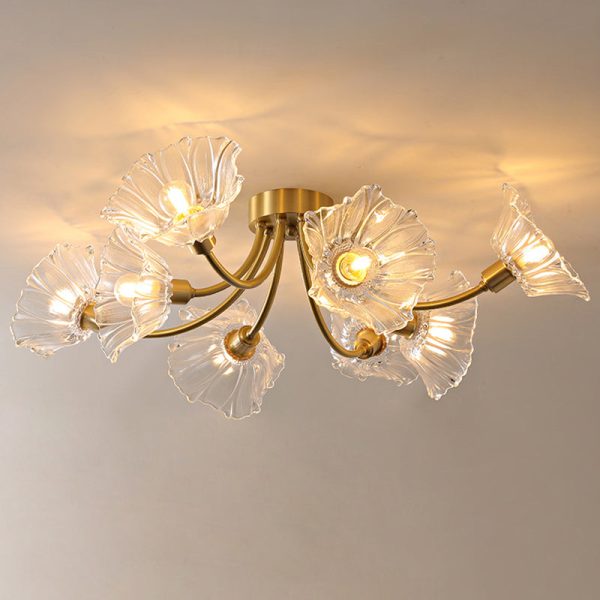 Traditional Vintage Round Branch Floral Glass Brass 3/5/8 Light Semi-Flush Mount Ceiling Light For Living Room - Image 13