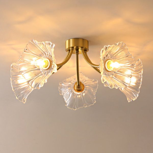 Traditional Vintage Round Branch Floral Glass Brass 3/5/8 Light Semi-Flush Mount Ceiling Light For Living Room - Image 12