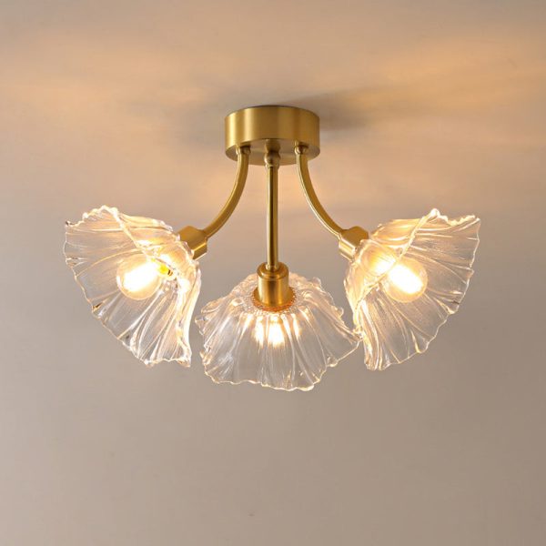 Traditional Vintage Round Branch Floral Glass Brass 3/5/8 Light Semi-Flush Mount Ceiling Light For Living Room - Image 11