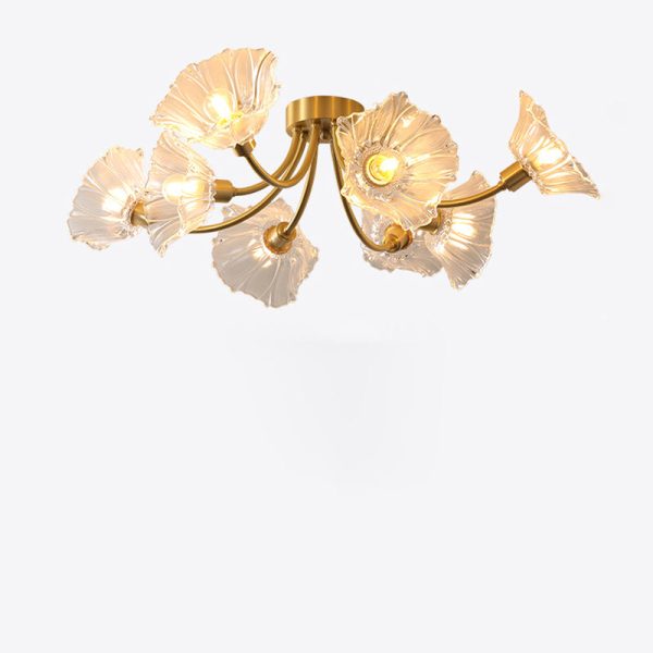 Traditional Vintage Round Branch Floral Glass Brass 3/5/8 Light Semi-Flush Mount Ceiling Light For Living Room - Image 16