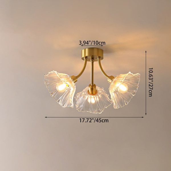 Traditional Vintage Round Branch Floral Glass Brass 3/5/8 Light Semi-Flush Mount Ceiling Light For Living Room - Image 4