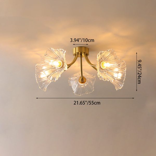 Traditional Vintage Round Branch Floral Glass Brass 3/5/8 Light Semi-Flush Mount Ceiling Light For Living Room - Image 5