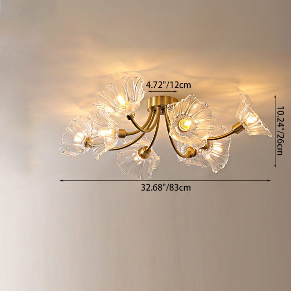 Traditional Vintage Round Branch Floral Glass Brass 3/5/8 Light Semi-Flush Mount Ceiling Light For Living Room - Image 6