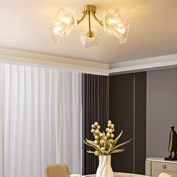 Traditional Vintage Round Branch Floral Glass Brass 3/5/8 Light Semi-Flush Mount Ceiling Light For Living Room - Image 2