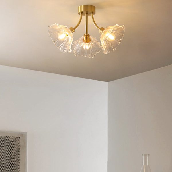 Traditional Vintage Round Branch Floral Glass Brass 3/5/8 Light Semi-Flush Mount Ceiling Light For Living Room - Image 3