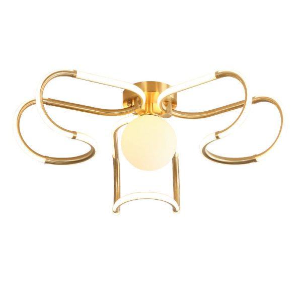 Contemporary Scandinavian Curved Line Round Acrylic Copper LED Semi-Flush Mount Ceiling Light For Living Room - Image 8