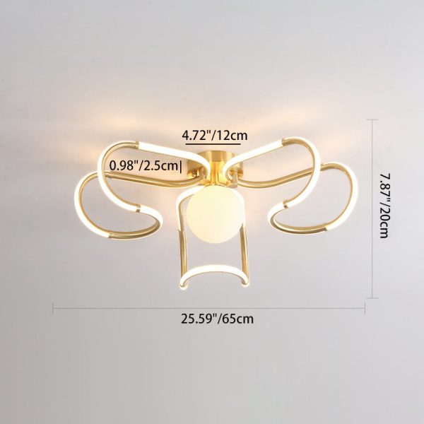 Contemporary Scandinavian Curved Line Round Acrylic Copper LED Semi-Flush Mount Ceiling Light For Living Room - Image 4