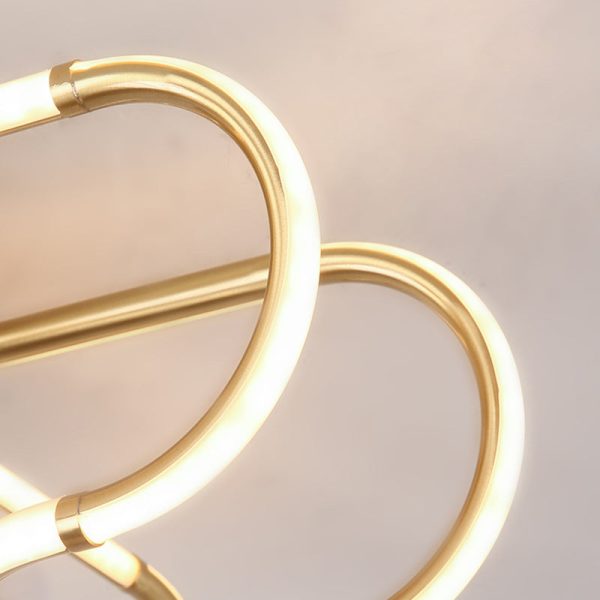 Contemporary Scandinavian Curved Line Round Acrylic Copper LED Semi-Flush Mount Ceiling Light For Living Room - Image 5