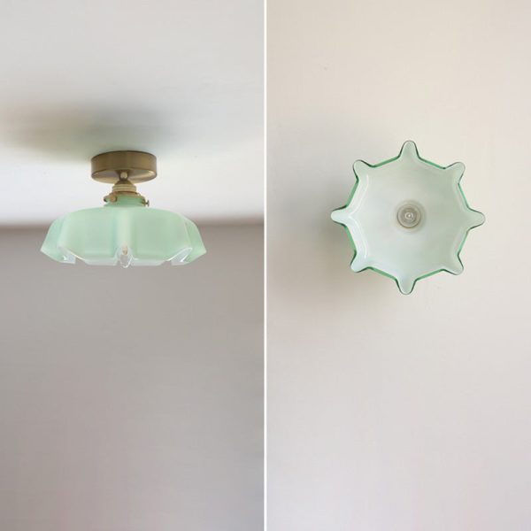 Traditional French Brass Glass Iron Round Folded 1-Light Semi-Flush Mount Ceiling Light For Hallway - Image 10